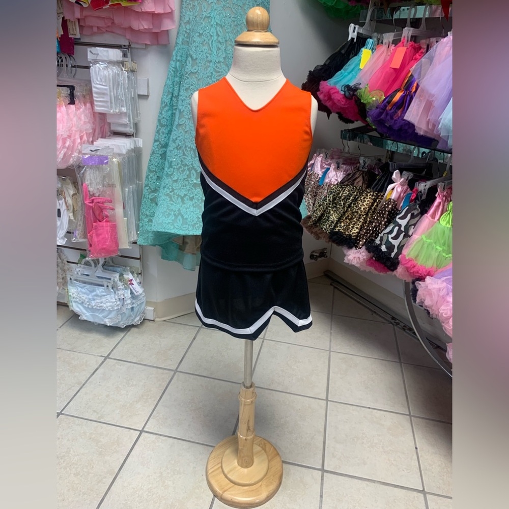 Kids Orange & Black Blank (No Logo) Cheerleading Cheerleader Uniform Set NWT